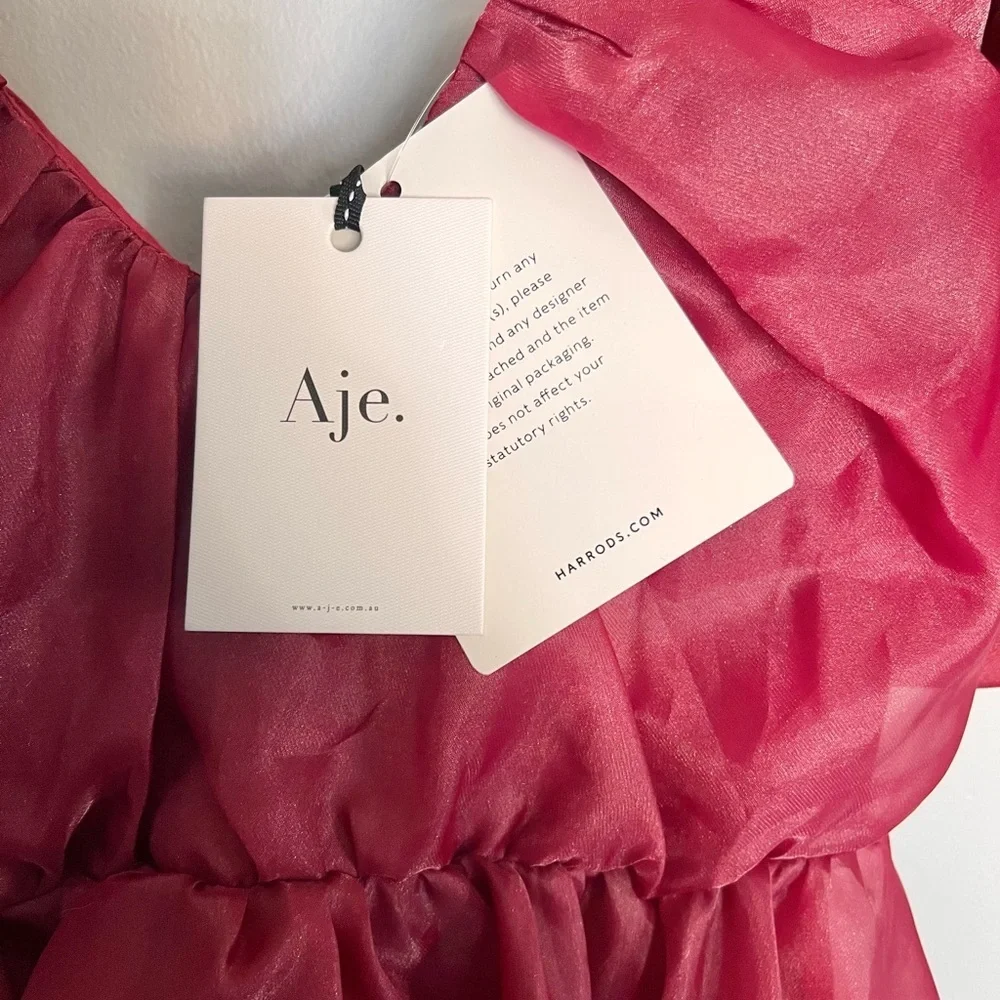 NWT Aje Gretta Tie Organza Burgundy Mini Dress Size Medium Open Back V neck - Picture 9 of 10